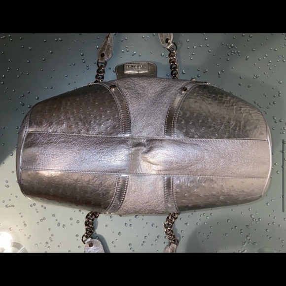 VERSACE RARE METALLIC SILVER LEATHER & OSTRICH LEATHER CLEAN SHOULDER BAG. - Picture 11 of 15